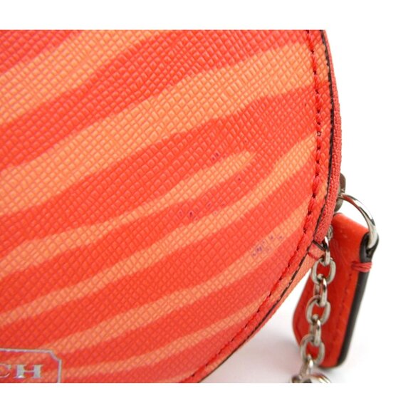 Coach Orange Zebra Print Round Coin Purse With Keyring - Picture 10 of 14